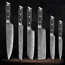 6Pcs Kitchen Knife Set Damascus Stainless Steel Chef Knives Meat Cleaver Sharp